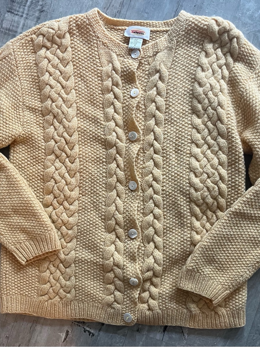 Talbots soft yellow Cable-Knit Button Cardigan Sz M